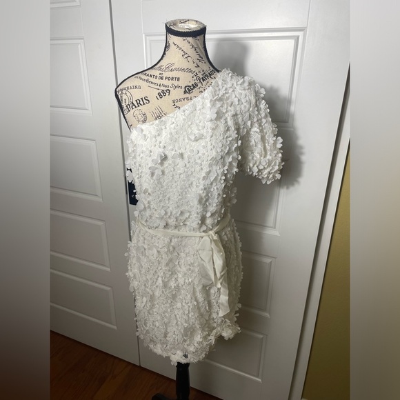 Adrianna Papell Embroidered 3D Floral Lace Single Sleeve Sheath Dress - Picture 4 of 9